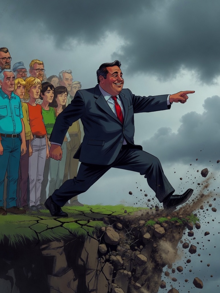 Idiot steuert auf Abgrund zu